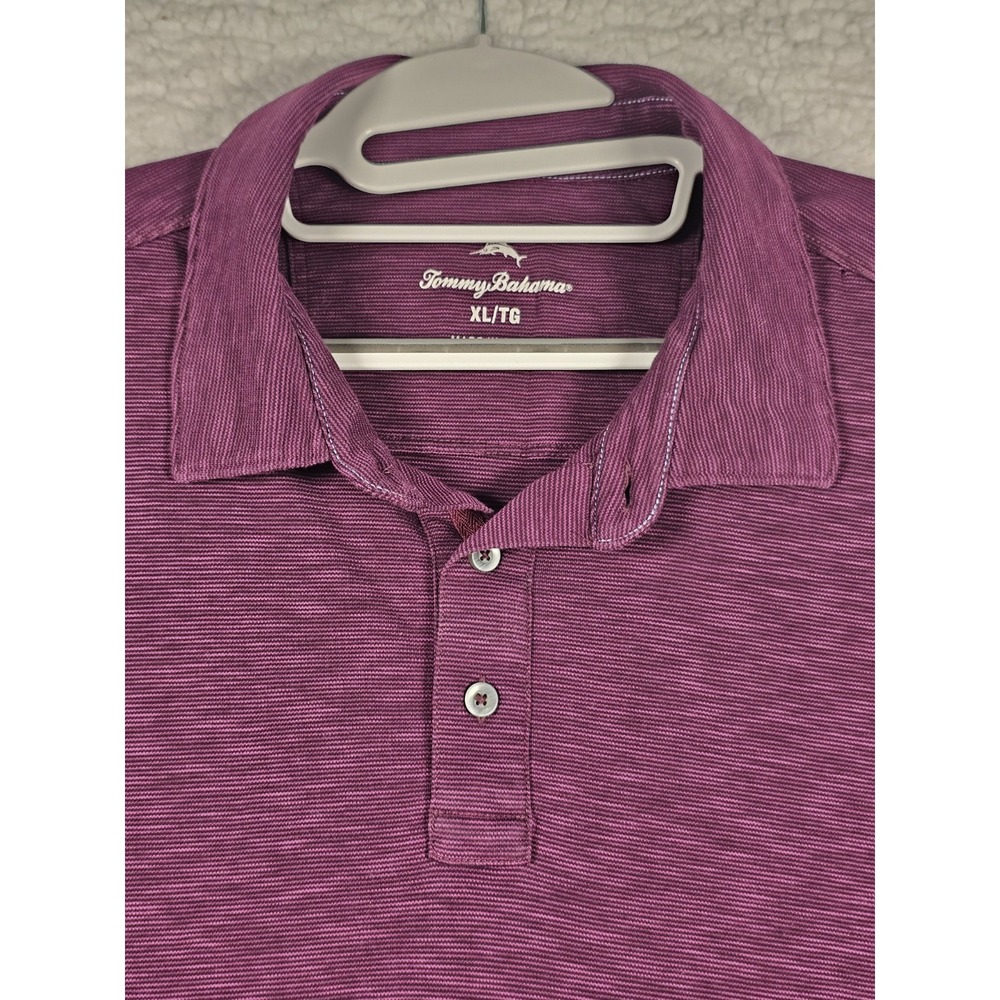 Tommy Bahama Men's XL Purple Long Sleeve Polo Shirt Tencel Cotton Heather Stripe - Picture 2 of 11